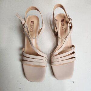 IDIFU Shoes Women Size 8.5 Strappy Square Toe Block Heels Mules Nude Nubuck New